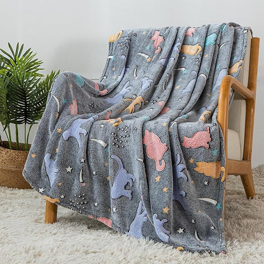 Sviuse Glow in The Dark Cat Blanket Gifts for Cats Lovers Soft Flannel Glow Throw for Girls Kids Luminous Blankets (50" X 60", Cat 9)