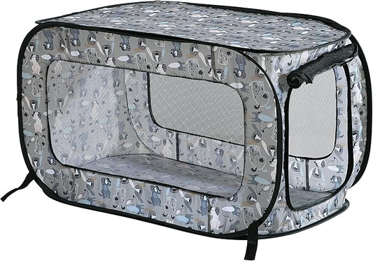 Beatrice Home Fashions Portable, Collapsible, Pop Up Kennel Travel Cat and Dog Crate, 32.5" L x 19.5" W x 19.5" H, Tail Waggers