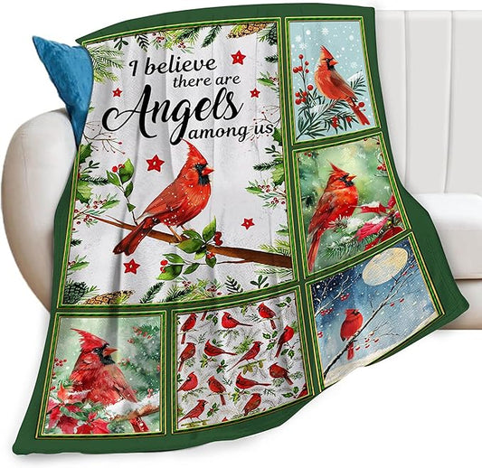 Cardinal Print Blanket Red Birds Memorial Throw Blankets Gifts for Couch Sofa Bed Stuff Decor Lightweight Soft Cozy Fleece Plush Warm Flannel Bedding for Lover Men Women Teen Adults 50"x60"