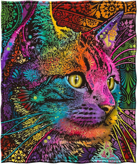 Dawhud Direct Cat Fleece Blanket for Adults and Kids - 50 x 60 Inch - Soft and Warm Throw with Dean Russo Mysterio Gaze Art - Cozy Cat Print Throw Blanket for Bed Couch Sofa Travel or Gift