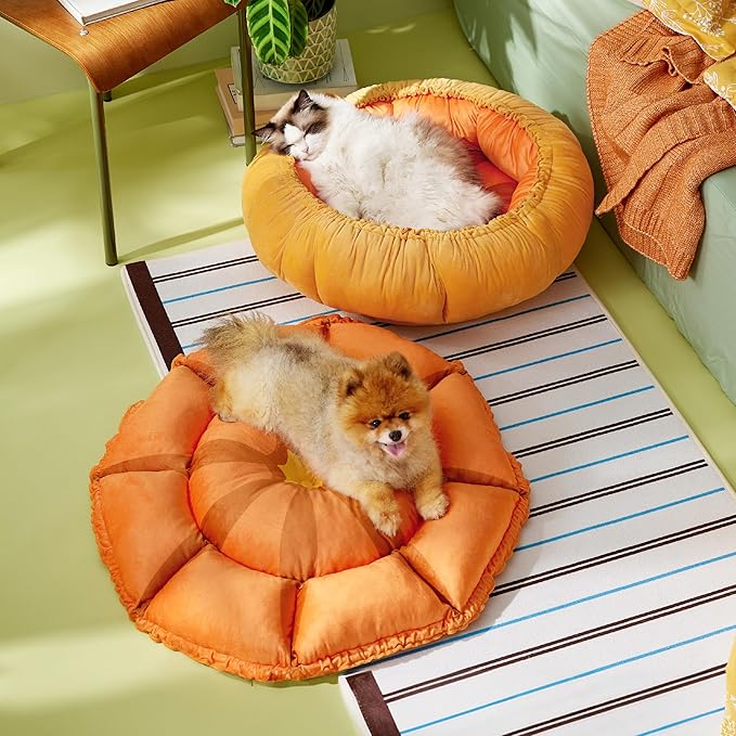 Lesure Dog beds for Small Dogs - Washable Cute Cat Beds with Versatile Dual-Use Design, Reversible Round Pet Bed for Puppy and Kitten, 25x25x8 Inches