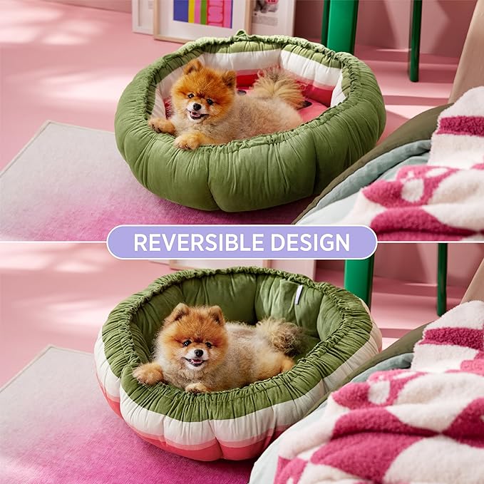 Lesure Dog beds for Small Dogs - Washable Cute Cat Beds with Versatile Dual-Use Design, Reversible Round Pet Bed for Puppy and Kitten, 25x25x8 Inches