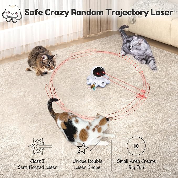 ORSDA 2-in-1 Cat Laser Toy, Automatic Cat Toys for Indoor Cats, Laser Interactive Cat Toy, 8 Holes Mice Whack A Mole Moving Feather, USB Rechargeable Electronic Kitten Toys