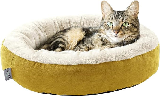 Love's cabin Yellow Round Donut Cat Bed, 20x20in, Soft Durable Fabric, Anti-Slip Water-Resistant, Washable Pet Bed