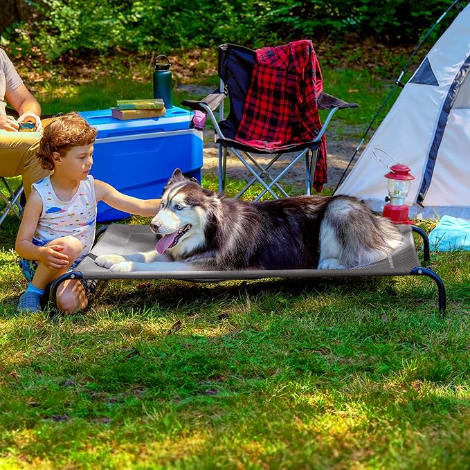 FurHaven Elevated Pet Cots - Cooling & Breathable Nylon Mesh Hammock for Large Dogs/Easy-to-Assemble / / Durable and Reinforced/Perfect for Rest & Relaxation Outdoors - Graphite Gray, Extra Large