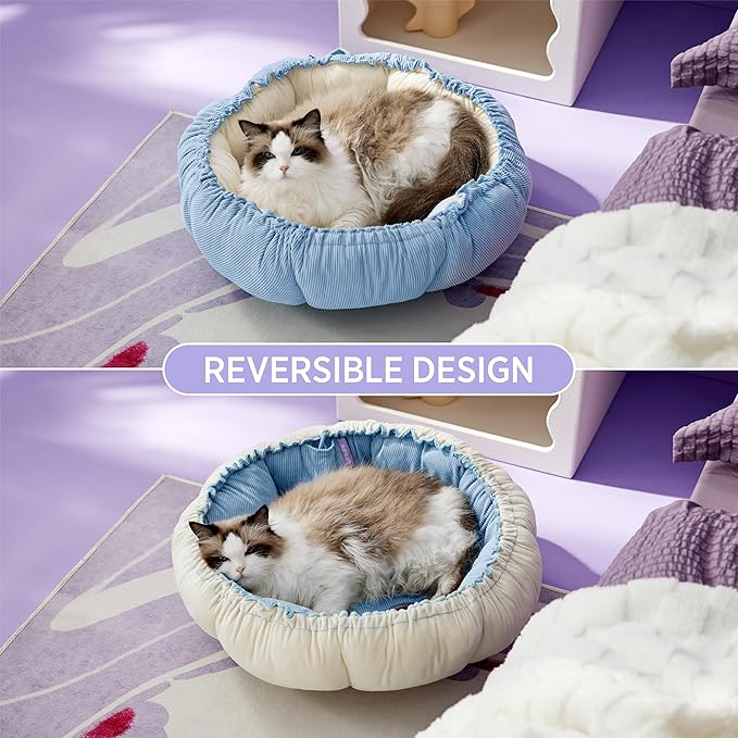 Lesure Dog beds for Small Dogs - Washable Cute Cat Beds with Versatile Dual-Use Design, Reversible Round Pet Bed for Puppy and Kitten, 25x25x8 Inches