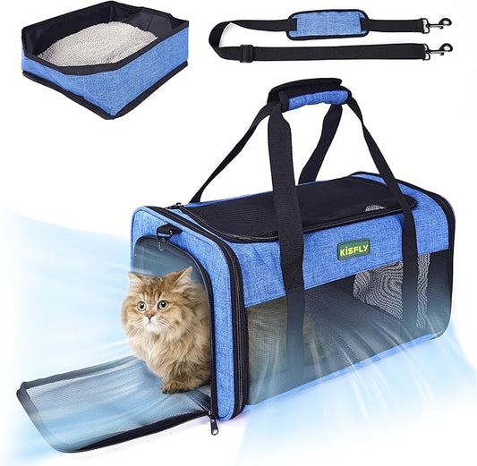 TSA Approved Pet Carrier in Cabin 17 x 11 x 9.5 inches, Small Dog Airline Approved Carrier Up to 16 Lbs, Cat Carrier Soft, Bunny Cat Puppy Travel Carrier, Airline Pet Carrier Under Seat, Blue