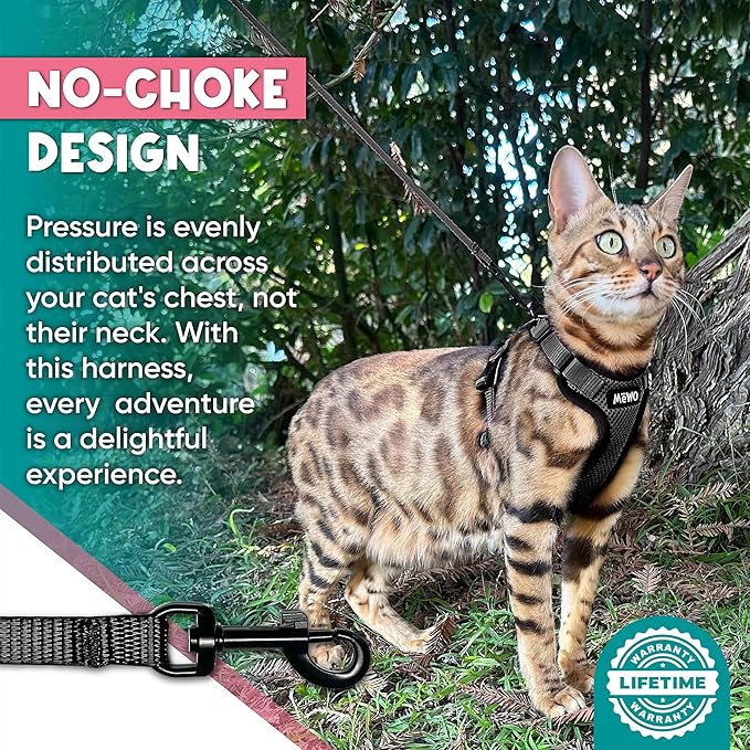 MeWO Kitten Leash and Harness Set - Escape Proof, Reflective, Adjustable for a Safe & Snug Fit - Small Cat Harness and Leash Set Cat Leashes and Harnesses for Walking Outdoors Kitten Harness and Leash