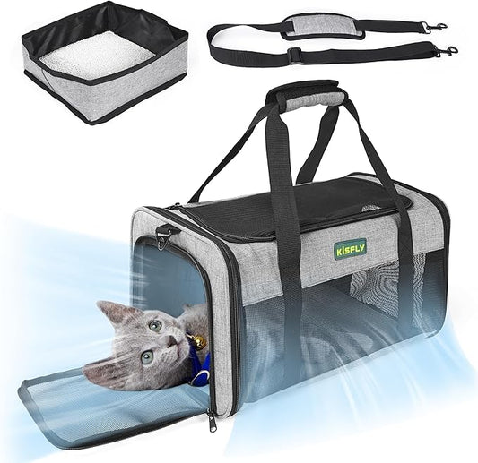 TSA Approved Pet Carrier for Small Cats Dogs 17x11x9.5 Inches, Pet Travel Carrier for Small Dogs Up to 16 Lbs, Soft-Sided Cat Bag Animal Carriers Travel Puppy Carry As a Toy of Fabric Pet Home, Gray
