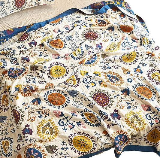MEJU Muslin Bohemia Mandala Boho Paisley Flower Blanket Throw for Bed Sofa Couch, 100% Combed Cotton 4 Layer Soft Warm Southwest Reversible Throw Blanket Bed Coverlet Sheet Twin 60 in x 80 in